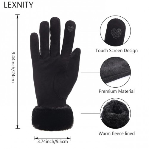 Lexnity Winter Gloves for Women, Stretch Fleece Gloves with Touchscreen, Thermal Knit Lining Warm Gloves for Cold Weather(Black)
