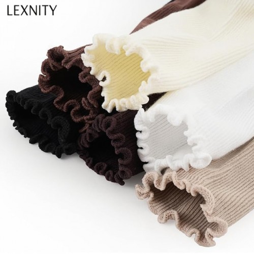 Lexnity 6 Pairs Ruffle Socks for Women，Frilly Socks Women，Solid Color Cute Ankle Lettuce Edge Soft Crew Socks